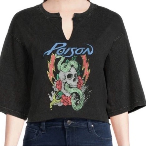 Poison Tops - Poison Crop Top Graphic Skull and Snake Black Tee Juniors XXL Short Sleeves